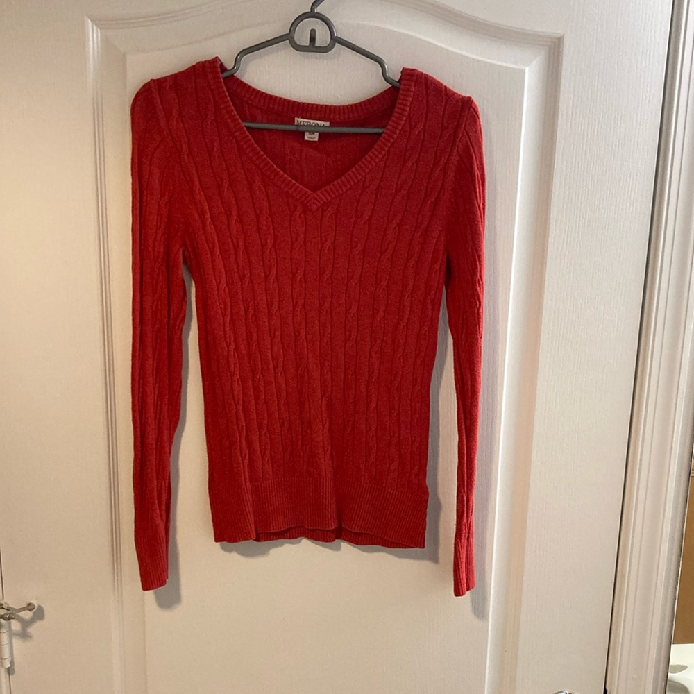 Women's Red Cable Knit Sweater